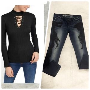 Women's Black Lace-Accent Jeans